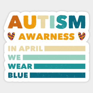 Retro In April We Wear Blue Puzzle Autism Awareness Month Sticker